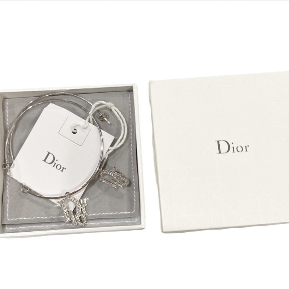DIOR Silver Hoop XL Earrings Oblique Swarovski Crystal Vintage Authentic